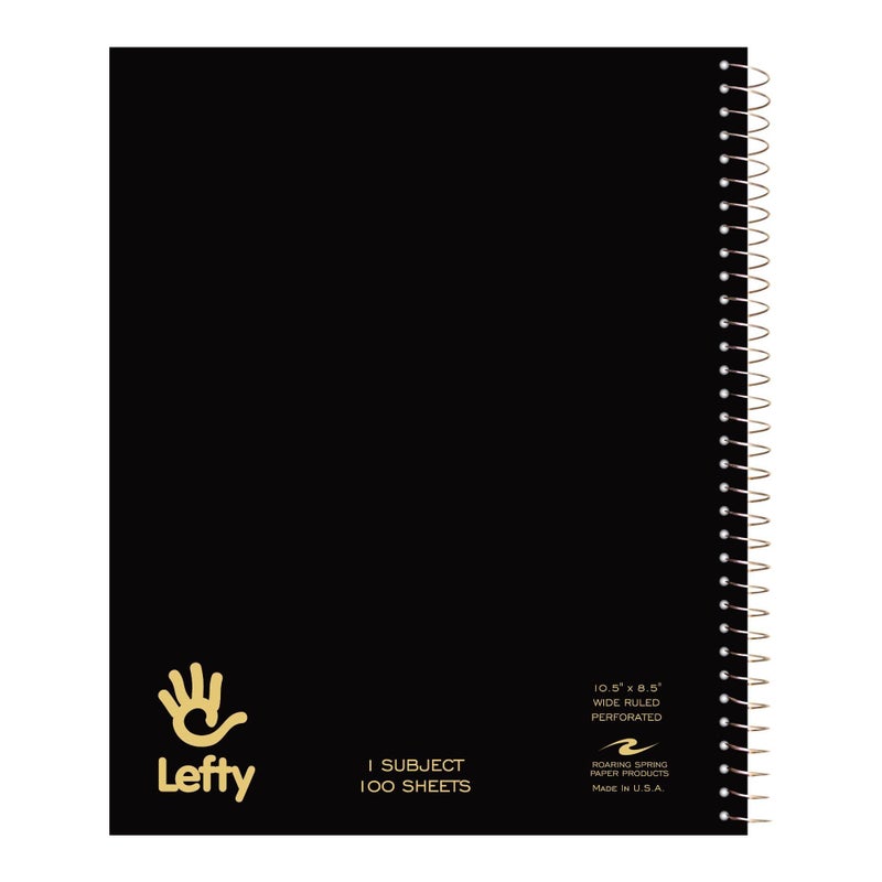 Roaring Spring Lefty Spiral Notebook Wide Ruled One Subject Left Handed Notebook 105 x 85 100 Sheets Assorted Color Covers