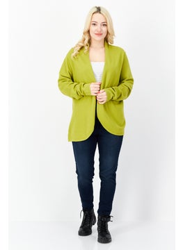 Zero Women Split Neck Long Sleeve Textured Open Front Cardigan, Olive  - Image 2