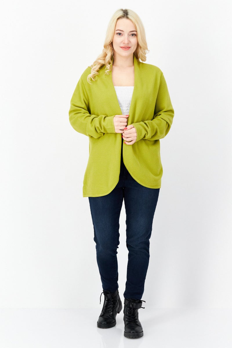 Zero كارديجان نسائي بأكمام طويلة ورقبة مفصولة بفتحة أمامية منقوشة، زيتوني - Image 3