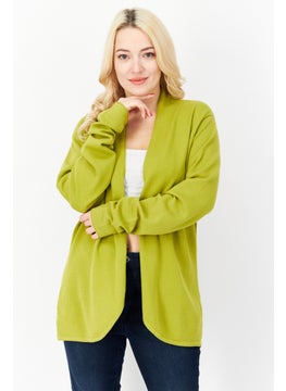 Zero Women Split Neck Long Sleeve Textured Open Front Cardigan, Olive  - Image 1