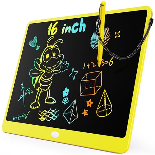 KOKODI LCD Writing Tablet 16 Inch Colorful Toddler Doodle Board Drawing Tablet Erasable Reusable Electronic Drawing Pads Educational and Learning Toy for 36 Years Old Boy and GirlsYellow - Image 1