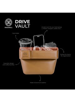 Maxwell Electronics Maxwell Drive Vault Car Seat Gap Seam Storage Box Cup Holder Additional Storage for Your Devices Like Mobile Phone Tablets Eyeglasses Wallet Money Coins Notebook Pen Organizer Keys Organizer (Coffee)  - Image 3