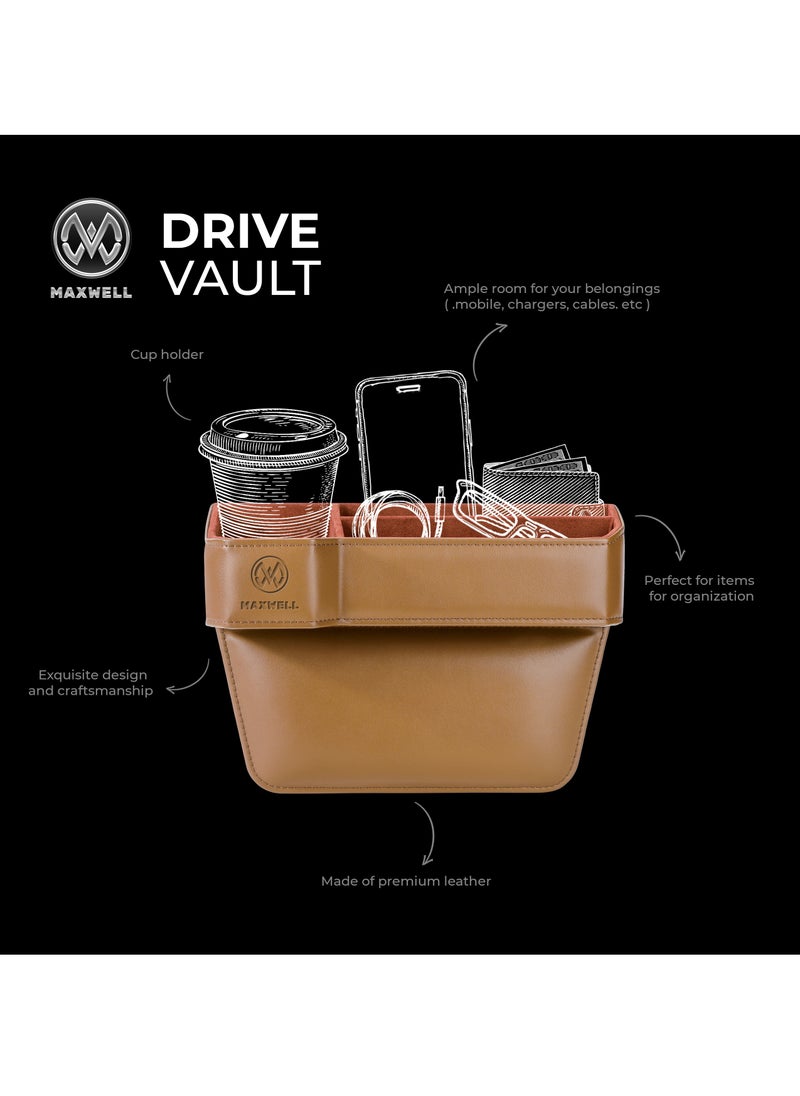 ماكسويل للالكترونيات صندوق تخزين فجوة مقعد السيارة Maxwell Drive Vault مع حامل أكواب وتخزين إضافي لأجهزتك مثل الهواتف المحمولة، والأجهزة اللوحية، والنظارات، والمحفظة، والنقود، والعملات المعدنية، والدفتـر، والأقلام، ومنظم المفاتيح (قهوة)  - Image 3
