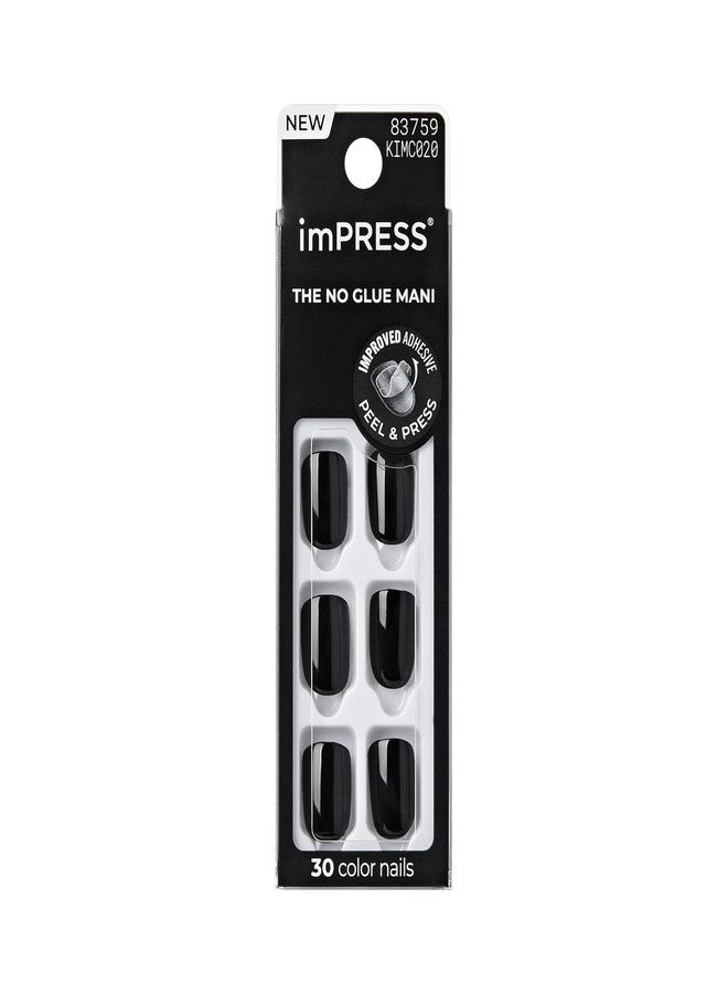إمبريس مجموعة أظافر Kiss Impress اللاصقة بدون غراء، 30 ظفرًا أسود بالكامل، رفيعة جدًا وقصيرة ومربعة بيضاوية، بلمسة نهائية لامعة من الجل، بتقنية PureFit، تتضمن وسادة تحضير، عصا مانيكير، ومبرد أظافر صغير. - Image 1