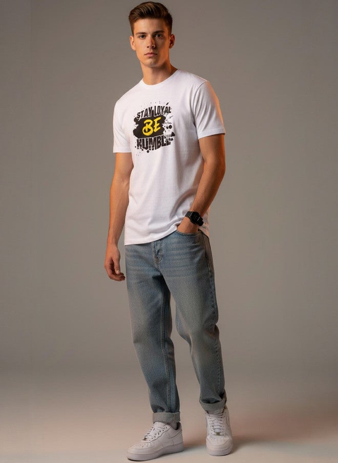 OUTLAWS Men's White Typography Printed Round Neck T-Shirt | 100% Pure Cotton | Color Lock Technology | No Shrinkage | Soft & Breathable Casual Wear - Image 1