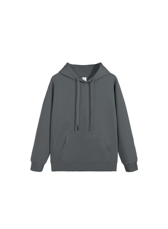 Loquat Loose-fit trendy solid-color hooded cotton-blend reversible sweatshirt Dark Gray - Image 1