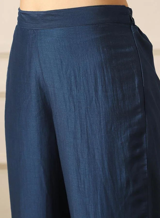 globus Embroidered Yoke Straight Kurta, Pants and Dupatta Festive Set