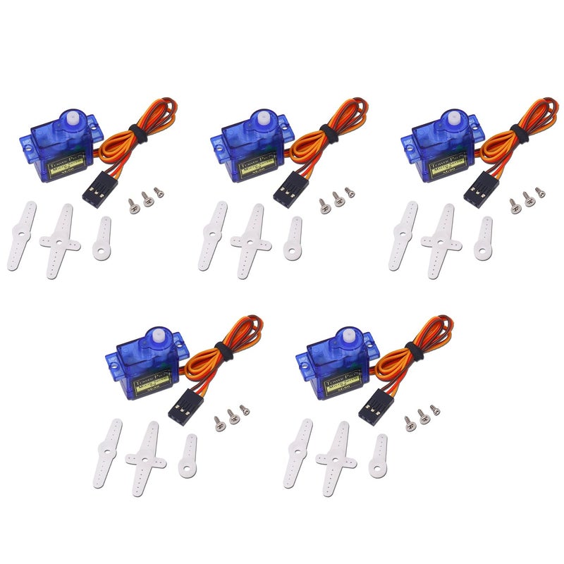 Electronicspices محرك سيرفو رقمي صغير SG90 9G لطائرات الهليكوبتر والطائرات والقوارب والتحكم في الروبوتات (عبوة من 5 قطع) - Image 1