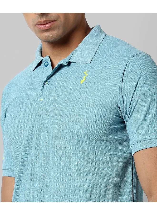 Campus Sutra Men's Solid Light Blue Regular Fit Activewear T-Shirt