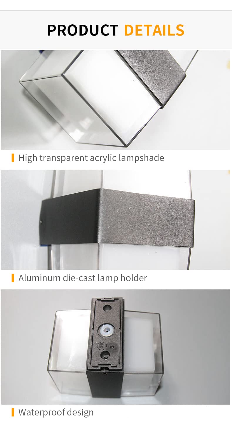Groeien LED 12 watt Modern Outdoor Acrylic Wall lamp Decorative Garden Light Up and Down Light Waterproof Outdoor Light (Square,Pack of 2) - Image 3
