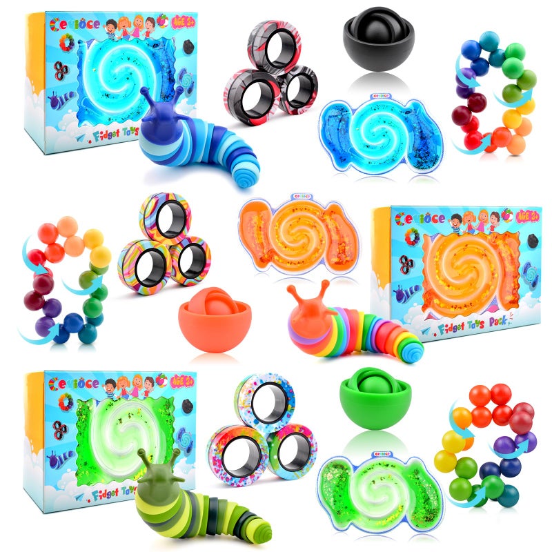 Cevioce 15Pcs Fidget Toys Adults PackStocking Stuffers for Teens Boys GirlsAutism Sensory Toys with Fidget Spinner Slug Magnetic RingsSquishy Fidget Toys ADHD Stress ReliefParty Favor for KidBOG - Image 3