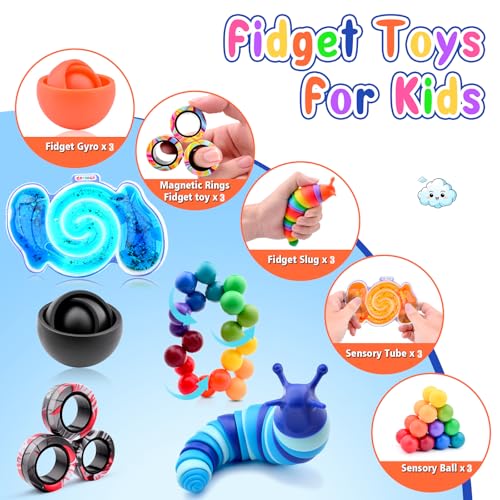Cevioce 15Pcs Fidget Toys Adults PackStocking Stuffers for Teens Boys GirlsAutism Sensory Toys with Fidget Spinner Slug Magnetic RingsSquishy Fidget Toys ADHD Stress ReliefParty Favor for KidBOG - Image 5