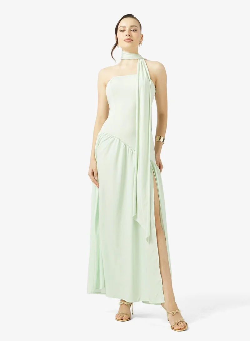 Ginger Off Shoulder Drop Waist Dress with Scarf