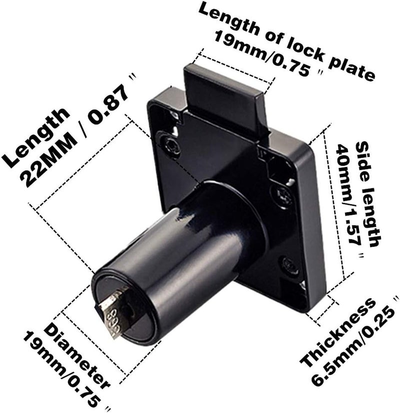 Junrbx Drawer Lock Letter Box Lock Desktop Lock Door Lock.Suitable for Wooden cabinets.Model CT-138-22, ((Hole Diameter 0.75 inch / 19MM) for Door Panels with a Thickness of 17 mm-22 mm. 1pcs [Black] - Image 2