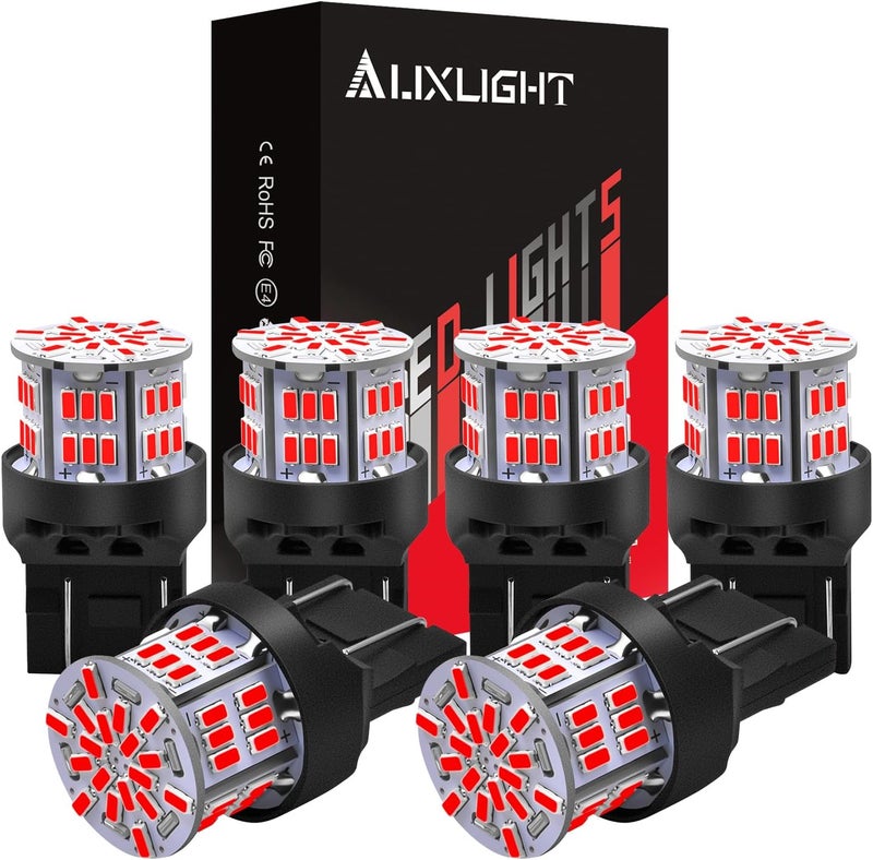 AUXLIGHT 7443 LED Bulbs 54-SMD 300% Super Bright 7444 7440 T20 922 7442 W21W LED Light Replacement for Car Brake Tail Parking Turn Signal Lights, Brilliant Red(Pack of 6) - Image 1
