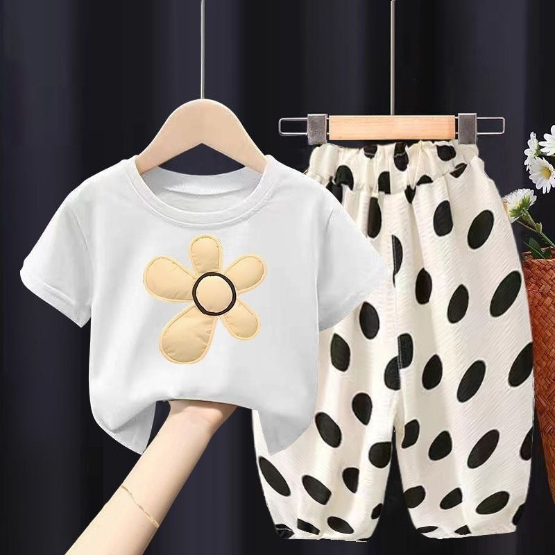 Girls'' Thin Summer Outfit Set, Two-Piece Short-Sleeve Shirt, Mosquito-Proof Long Pants for Toddlers, Other Summer Clothing - Image 4