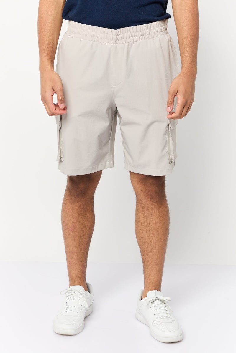 Celio Men Drawstring Solid Cargo Shorts, Grey - Image 1