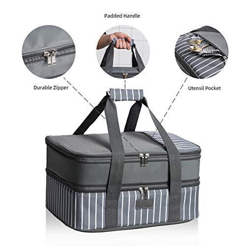 FE FUN ELEMENTS Casserole Carrier, Expandable Insulated Casserole Carriers for Hot or Cold Food, Lasagna Lugger for Parties, Fits 9" x 13" Baking Dish, Grey - Image 3