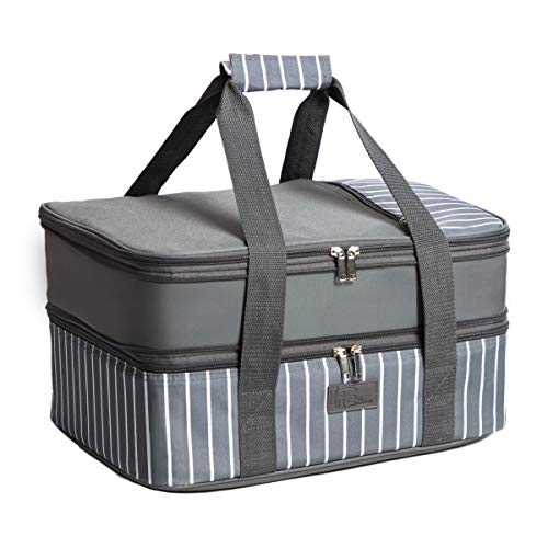 FE FUN ELEMENTS Casserole Carrier, Expandable Insulated Casserole Carriers for Hot or Cold Food, Lasagna Lugger for Parties, Fits 9" x 13" Baking Dish, Grey - Image 1