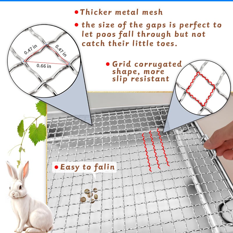 AGGQQA Rabbit Litter Box Stainless Steel Bunny Litter Box Small Animal Toilet Pan Metal Grid for Ferret Galesaur Chinchilla Bunny - Image 3