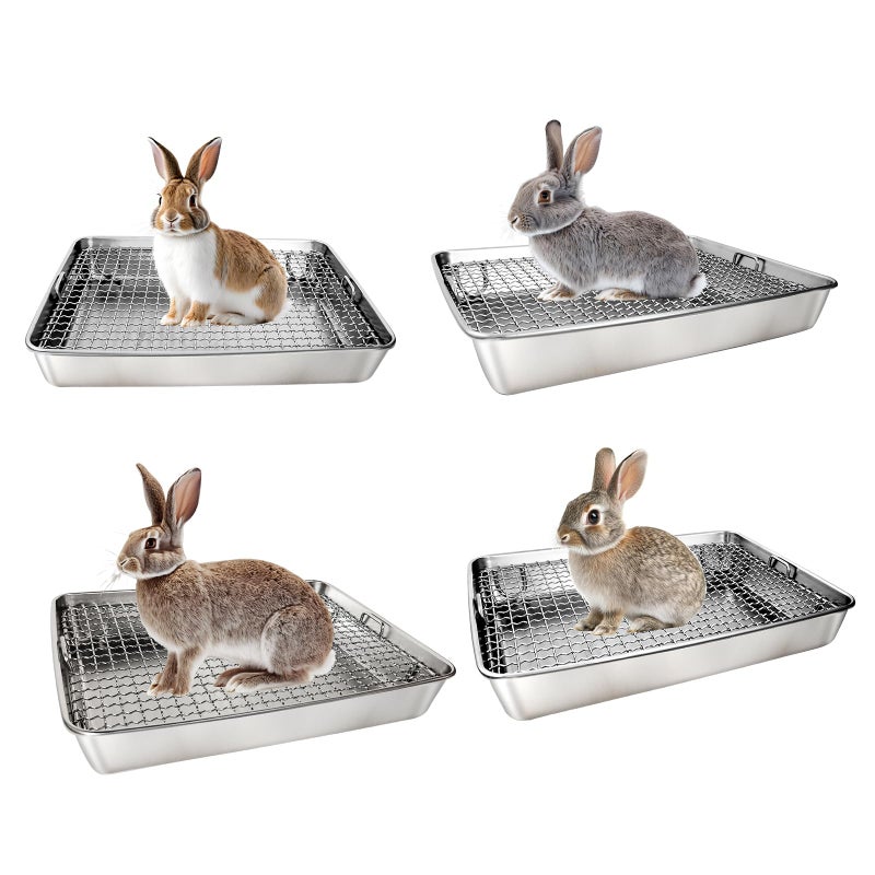 AGGQQA Rabbit Litter Box Stainless Steel Bunny Litter Box Small Animal Toilet Pan Metal Grid for Ferret Galesaur Chinchilla Bunny - Image 5