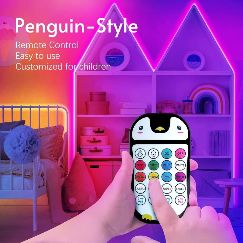 TJOY 65.6ft Kids Bluetooth LED Strip Lights, Music Sync Tape Lighting RGB Color Changing Lighting with Penguin Style Remote, APP Control, LED Lightis for Bedroom, Room DIY (APP+Remote+Mic) - Image 2