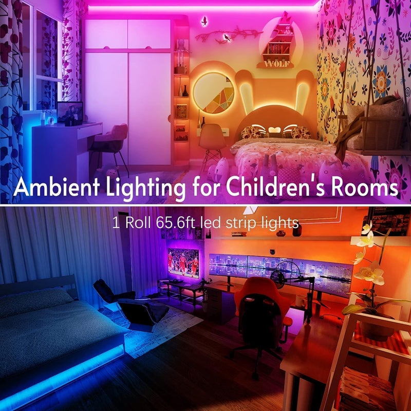 TJOY 65.6ft Kids Bluetooth LED Strip Lights, Music Sync Tape Lighting RGB Color Changing Lighting with Penguin Style Remote, APP Control, LED Lightis for Bedroom, Room DIY (APP+Remote+Mic) - Image 5