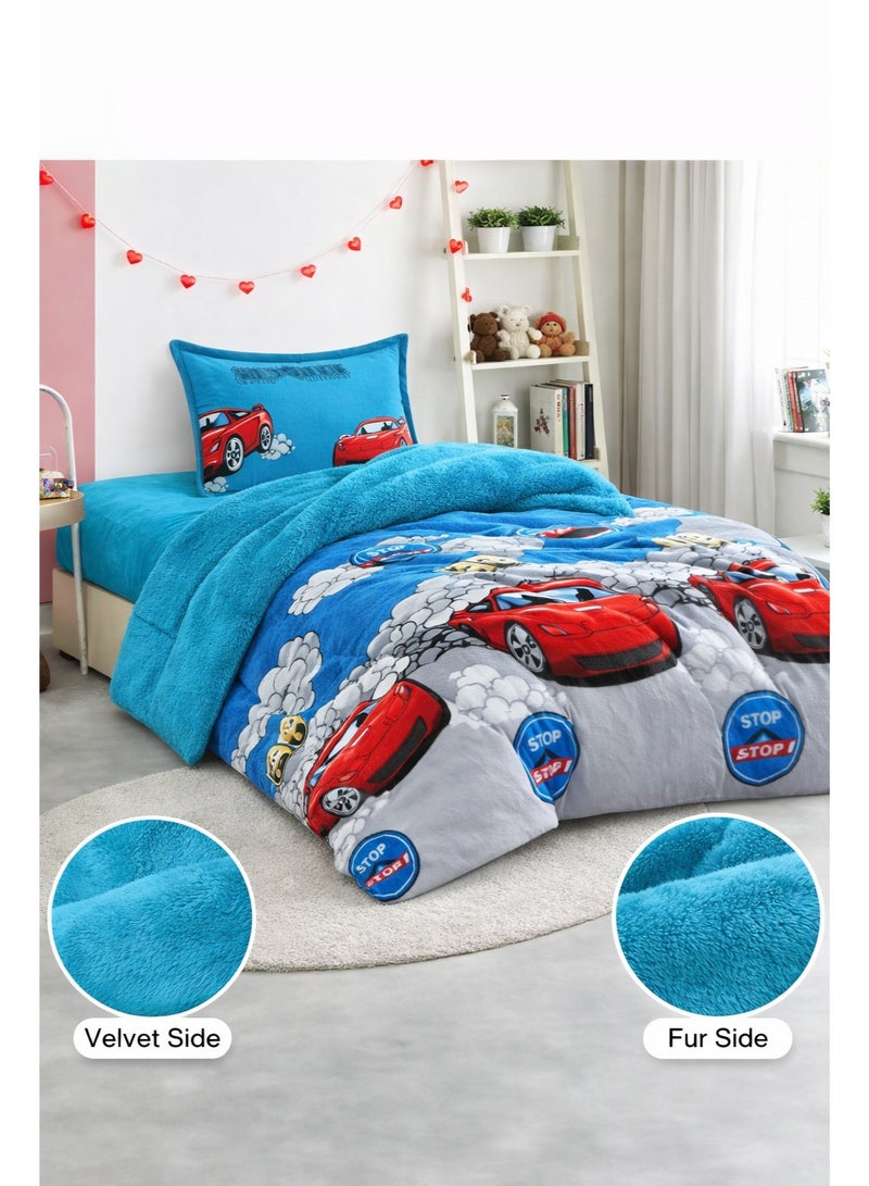 مينجلي مفرش سرير أطفال 3 قطع وجهين فرو ومخمل – ناعم ودافئ – مقاس 170×220 سم - Image 5