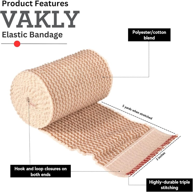 Vakly Elastic Bandage Wrap with SelfClosure Pack of 10 3 Inch Comfort Athletic Compression Roll 5 Yards Stretched for Customized First Aid Compression on Knee Ankle and Wrist - Image 2
