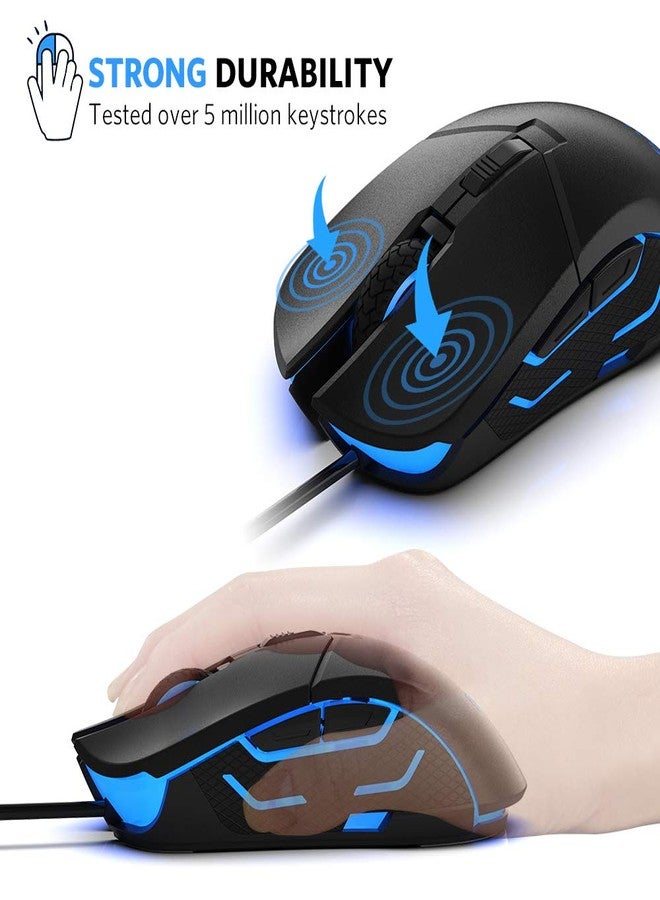 FIODIO Wired Gaming Mouse, 5500 DPI, Breathing Light, Ergonomic Game USB Computer Mice RGB Gamer Desktop Laptop PC Gaming Mouse, 7 Colors RGB Lighting, 6 Buttons for Windows 7/8 / 10, Black - Image 3