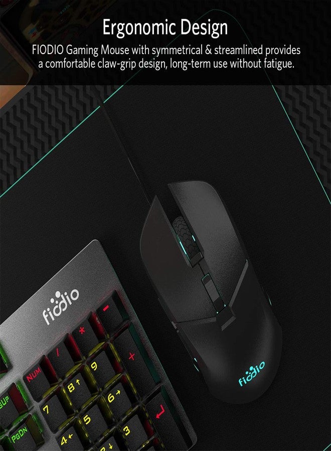 FIODIO Wired Gaming Mouse, 5500 DPI, Breathing Light, Ergonomic Game USB Computer Mice RGB Gamer Desktop Laptop PC Gaming Mouse, 7 Colors RGB Lighting, 6 Buttons for Windows 7/8 / 10, Black - Image 4