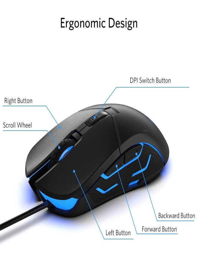 FIODIO Wired Gaming Mouse, 5500 DPI, Breathing Light, Ergonomic Game USB Computer Mice RGB Gamer Desktop Laptop PC Gaming Mouse, 7 Colors RGB Lighting, 6 Buttons for Windows 7/8 / 10, Black - Image 5