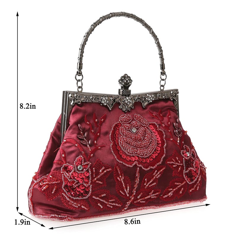DA BODAN Womens Vintage Floral Beaded Rhinestone Embroidery Clutch Sequin Crossbody Bag Evening Handbag for Bridal Wedding Party Prom - Image 2