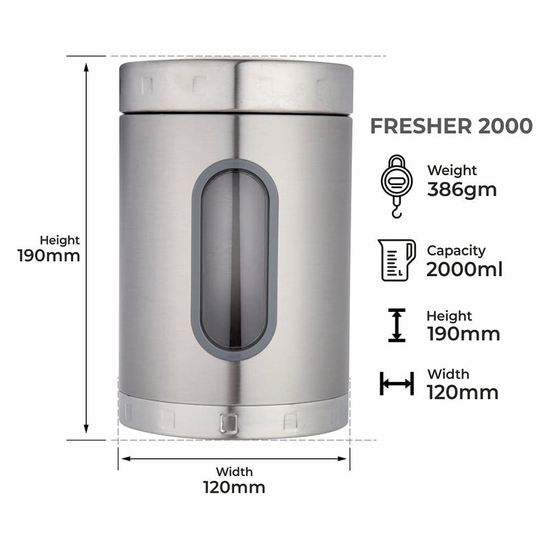 DUBBLIN Stainless Steel Storage jar container Fresher screw lid transparent visible window food safe steel Storage container 2000 ml, 1 Piece, Silver - Image 3