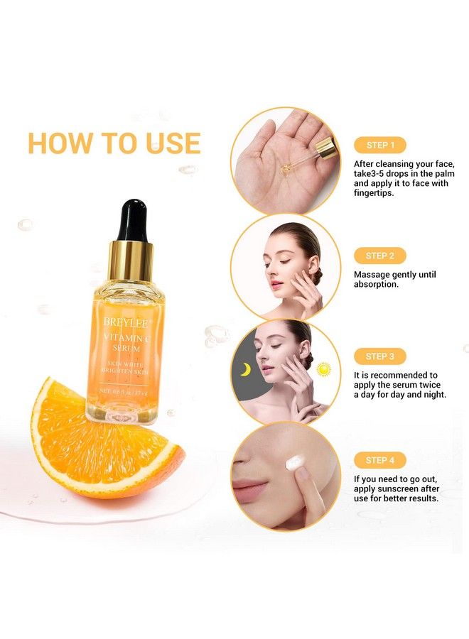Breylee سيروم فيتامين سي للوجه والعين (O6 أونصة) لتفتيح البشرة وإزالة البقع الداكنة وتقليل التجاعيد ومكافحة الشيخوخة مرطب سيروم تفتيح مع حمض الهيالورونيك وفيتامين E وريتنويد ونيكوتيناميد - Image 5