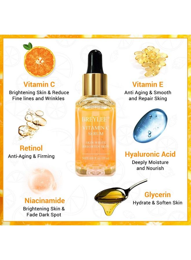 Breylee سيروم فيتامين سي للوجه والعين (O6 أونصة) لتفتيح البشرة وإزالة البقع الداكنة وتقليل التجاعيد ومكافحة الشيخوخة مرطب سيروم تفتيح مع حمض الهيالورونيك وفيتامين E وريتنويد ونيكوتيناميد - Image 4