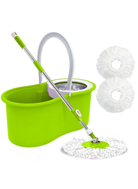 Spin Mop For Floor Cleaning Stainless Steel Mop and Bucket With Telescopic Handle Hands Free Wringing Floor Mop With 6L Large Capacity and Reusable Refills For Home Office Green