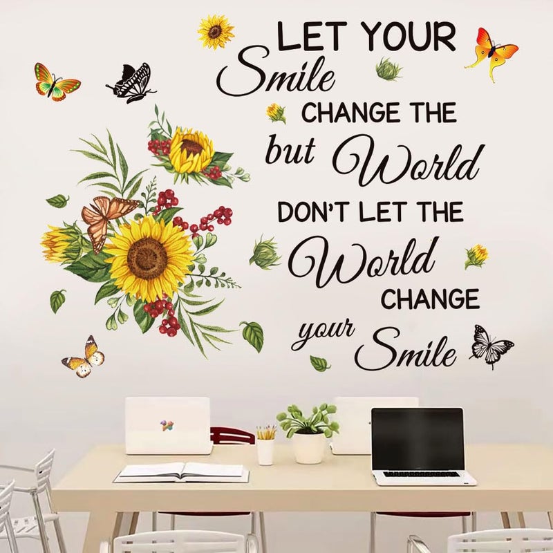 Datesno Inspirational Wall Decals Quotes Let Your Smile Change The World But Donâ€™t Let The World Change Your Smile Wall Sticker Sunflower Motivational Wall Stickers Wall Sticker for Living Room Bedroom. - Image 4