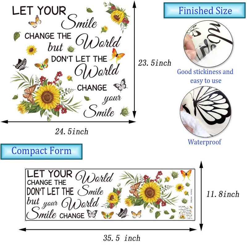 Datesno Inspirational Wall Decals Quotes Let Your Smile Change The World But Donâ€™t Let The World Change Your Smile Wall Sticker Sunflower Motivational Wall Stickers Wall Sticker for Living Room Bedroom. - Image 2