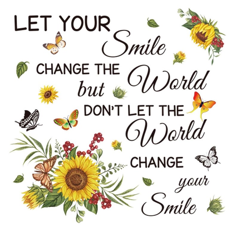 Datesno Inspirational Wall Decals Quotes Let Your Smile Change The World But Donâ€™t Let The World Change Your Smile Wall Sticker Sunflower Motivational Wall Stickers Wall Sticker for Living Room Bedroom. - Image 1