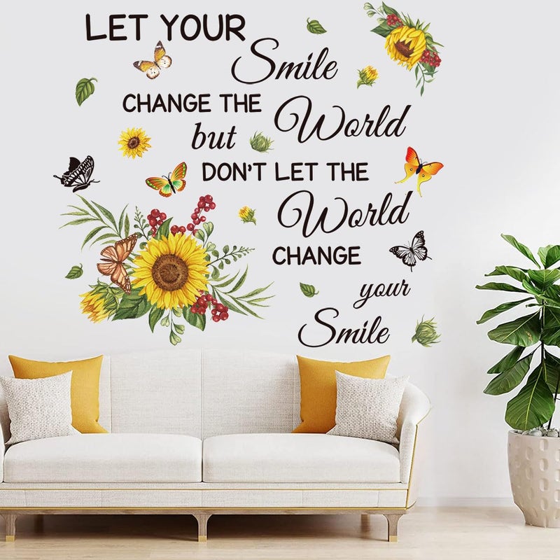 Datesno Inspirational Wall Decals Quotes Let Your Smile Change The World But Donâ€™t Let The World Change Your Smile Wall Sticker Sunflower Motivational Wall Stickers Wall Sticker for Living Room Bedroom. - Image 3
