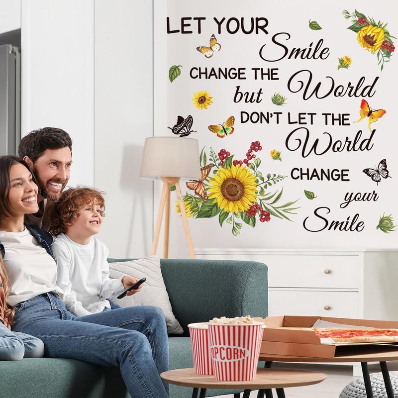 Datesno Inspirational Wall Decals Quotes Let Your Smile Change The World But Donâ€™t Let The World Change Your Smile Wall Sticker Sunflower Motivational Wall Stickers Wall Sticker for Living Room Bedroom. - Image 5