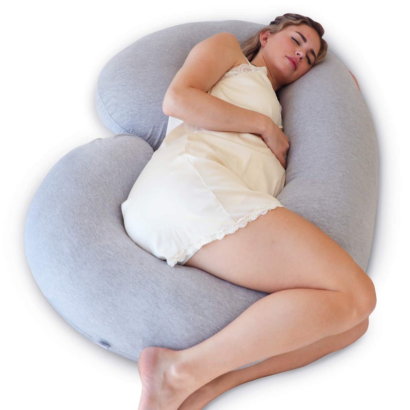 PharMeDoc Pharmedoc Pregnancy Pillows, C-Shape Full Body Pillow – Jersey Cover Dark Grey – Pregnancy Pillows for Sleeping – Body Pillows for Adults, Maternity Pillow and Pregnancy Must Haves, New Mom Gifts  - Image 1