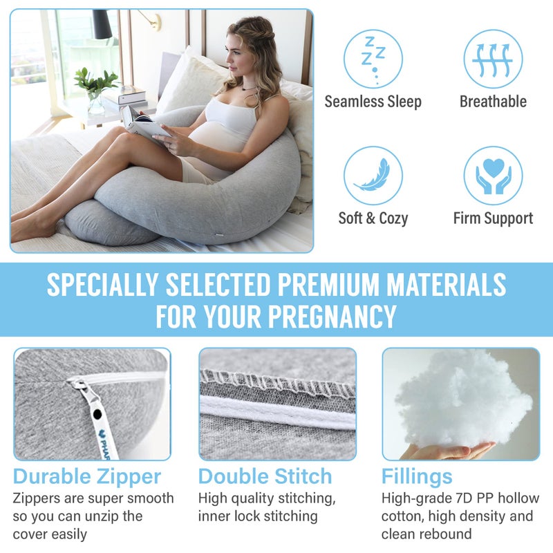 PharMeDoc Pharmedoc Pregnancy Pillows, C-Shape Full Body Pillow – Jersey Cover Dark Grey – Pregnancy Pillows for Sleeping – Body Pillows for Adults, Maternity Pillow and Pregnancy Must Haves, New Mom Gifts  - Image 3