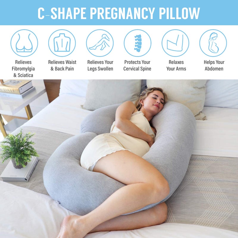 PharMeDoc Pharmedoc Pregnancy Pillows, C-Shape Full Body Pillow – Jersey Cover Dark Grey – Pregnancy Pillows for Sleeping – Body Pillows for Adults, Maternity Pillow and Pregnancy Must Haves, New Mom Gifts  - Image 2