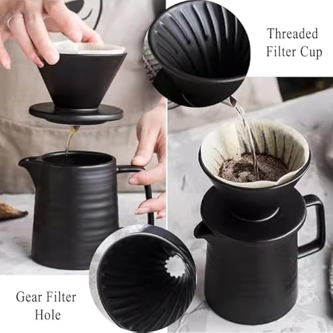 Unity Coffee Filter Porcelain Coffee Filter Hand Filter Coffee Filter Container With Ceramic Cup Coffee Filter Ceramic Coffee Pot Reusable Suitable For Households And Restaurants Black - Image 5