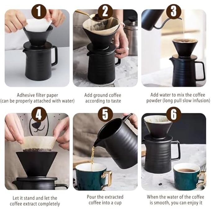 Unity Coffee Filter Porcelain Coffee Filter Hand Filter Coffee Filter Container With Ceramic Cup Coffee Filter Ceramic Coffee Pot Reusable Suitable For Households And Restaurants Black - Image 4