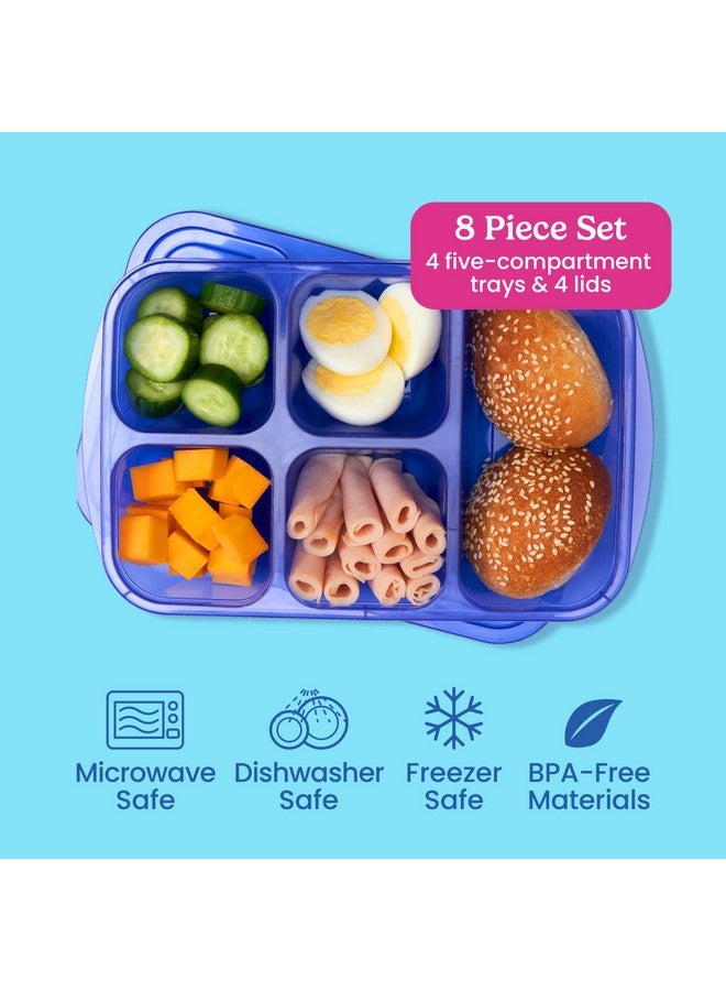 Bentgo Easyboxes - Reusable 5-Compartment Food Containers, Stackable 8-Piece Set, 4 Trays & 4 Lids, BPA-Free Food Storage for Meal Prep, School, & Work; Lunch Boxes w/Patented Design (Jewel Brights) - Image 2