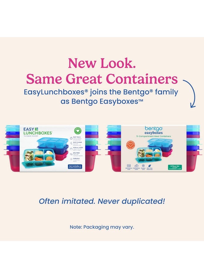 Bentgo Easyboxes - Reusable 5-Compartment Food Containers, Stackable 8-Piece Set, 4 Trays & 4 Lids, BPA-Free Food Storage for Meal Prep, School, & Work; Lunch Boxes w/Patented Design (Jewel Brights) - Image 4