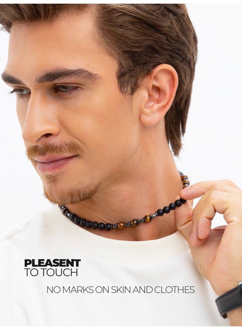 GetmanJewelry Men’s Natural Stone Choker Getman Jewerly Necklace – Tiger Eye, Shungite & Hematite Beaded Handmade in Black/Brown - Image 3
